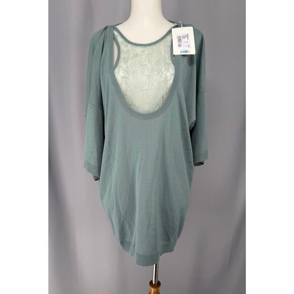 Valentino Sweaters - Valentino Sweater Womens Large Green Lace Inset Dolman Tunic Virgin Wool Italy